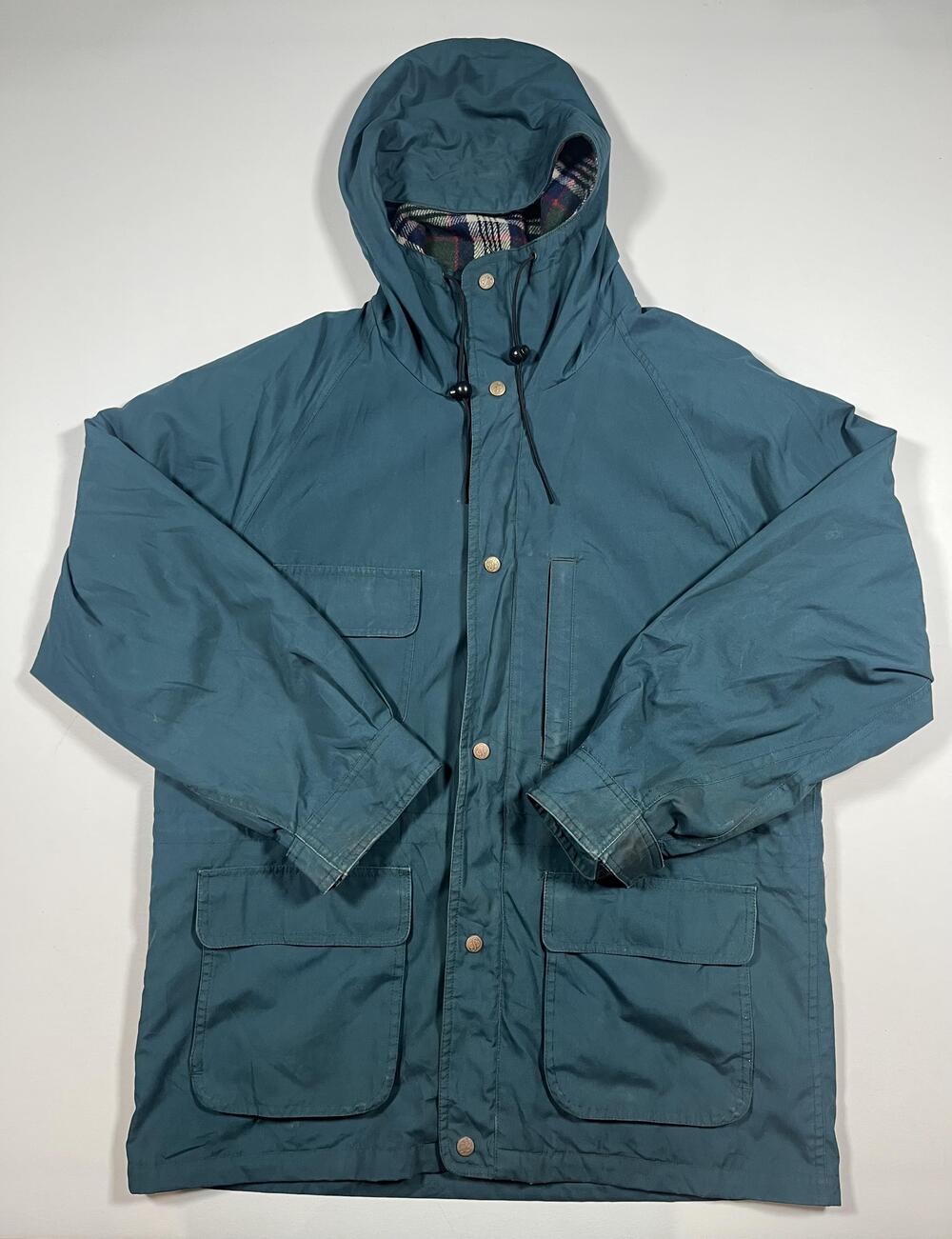 Vintage Eddie Bauer Jacket Mens Green Canvas Hooded Wool Lined Parka VTG Read